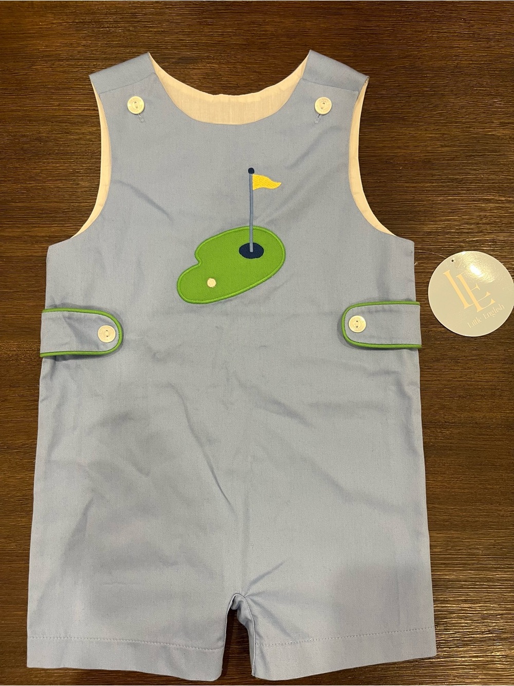 Little English Light Blue Golf Appliqué Romper with Green Accent | Size 2T | NWT